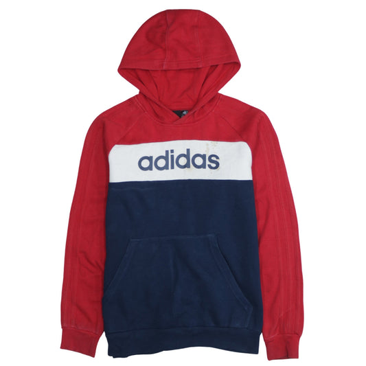 Adidas Boys Red Navy Colourblock Pullover Hoodie Size 14 Years