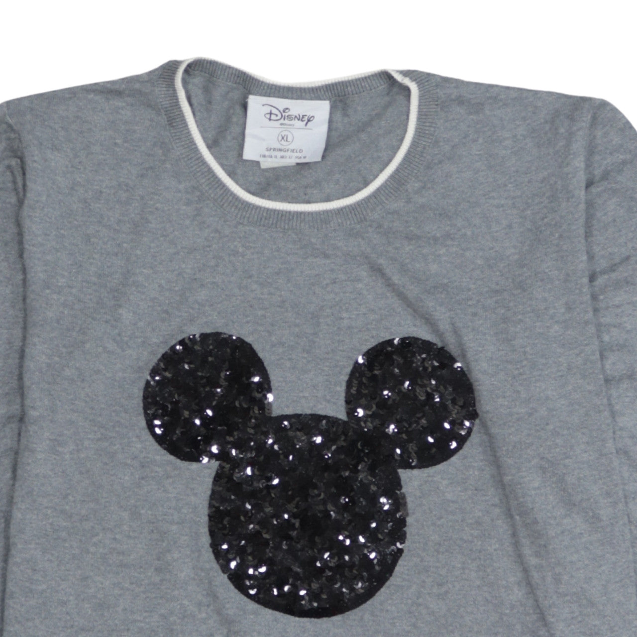 Disney Women's Grey Sequin Mickey Mouse Pullover Jumper XL