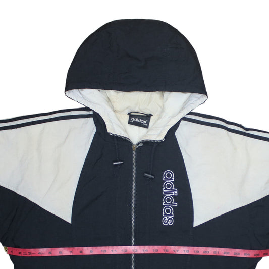adidas Mens Black Hooded Retro 90s Puffer Jacket Size M