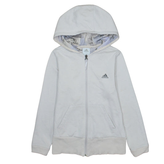 Adidas Girls White Full Zip Hoodie M Sports Casual Lightweight