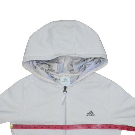 Adidas Girls White Full Zip Hoodie M Sports Casual Lightweight