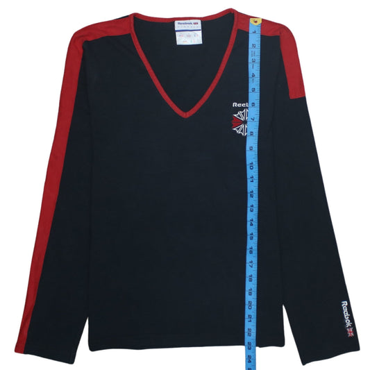 Reebok Womens Black Red V-Neck Long Sleeve Cotton Sports Top Size 18