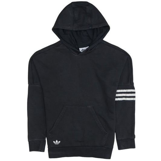 Adidas Boys Black Pullover Hoodie 11-12 Years Logo Stripe Cotton