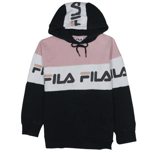 Fila Women’s Pink Black Colourblock Pullover Hoodie Size M