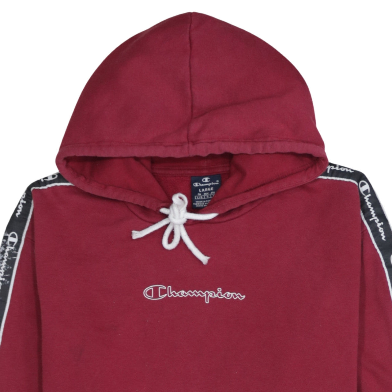 Champion Men's Red Pullover Hoodie Size L Logo Tape Sportswear