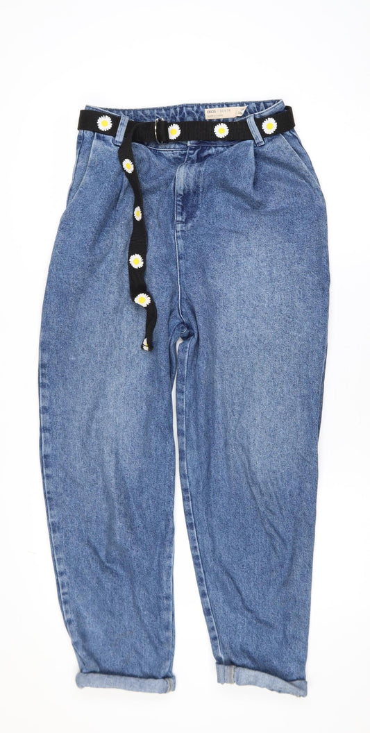 ASOS Women Blue Mom Jeans 28/32 High Waist Belted Denim