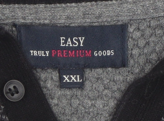 Brand and care label for Easy Men’s Black 2XL Collared Long Sleeve Button-Up Cotton Jumper