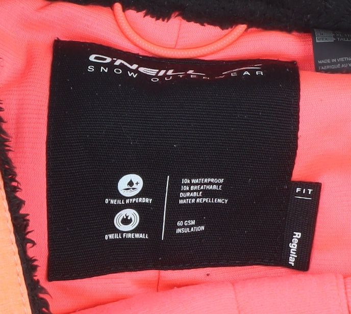 Brand and care label for O'Neill Men's Orange Snow Pants Waterproof Insulated Trousers M