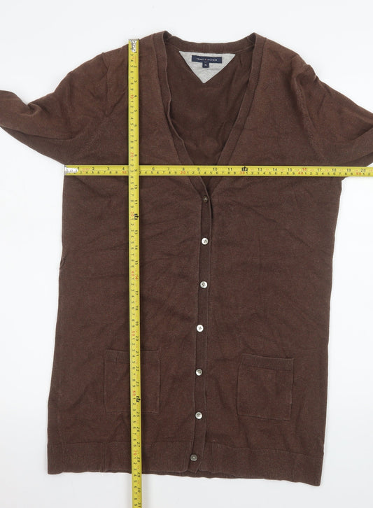 Tommy Hilfiger Women's Brown XL V-Neck Long Sleeve Cotton Cashmere Cardigan