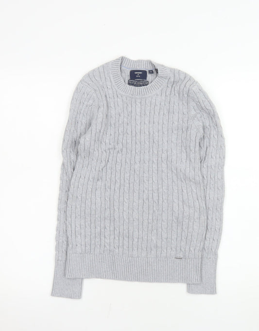 Superdry Men's Grey Cable-Knit Cotton Cashmere Crew Jumper M