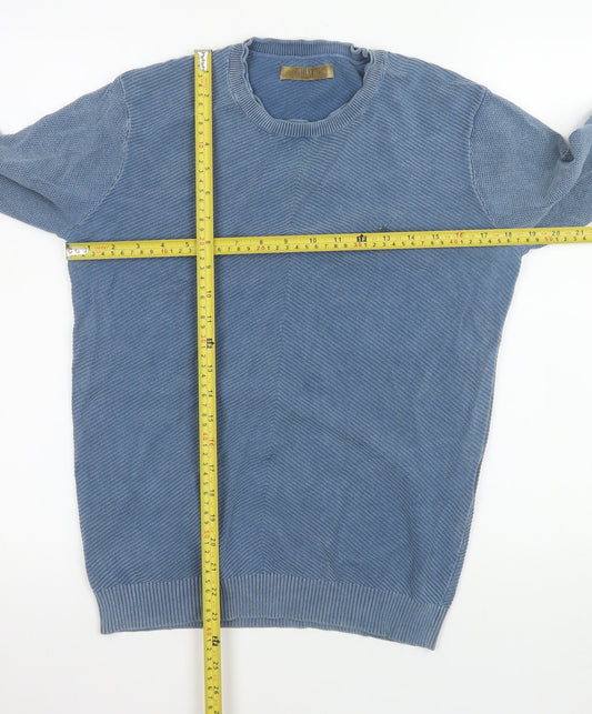 Pearly King Men's Blue Cotton Crew Neck Long Sleeve Jumper Size S