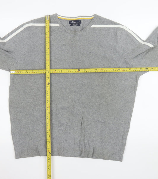 Marks and Spencer Men's Grey Cotton Crew Neck Pullover Jumper L