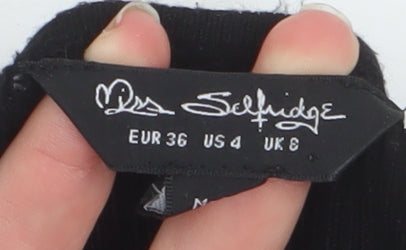 Miss Selfridge Women's Black Size 8 Ribbed Long Sleeve Slim Fit Top