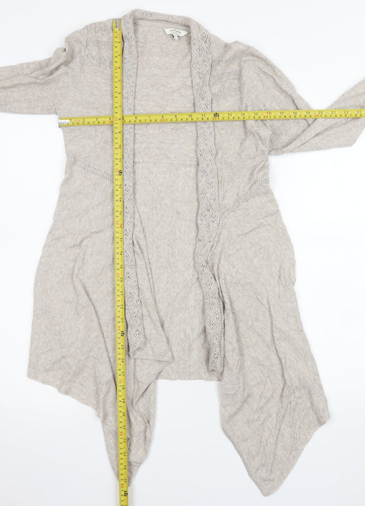 FatFace Women Beige Cotton Open Knit Long Sleeve Cardigan Size 10