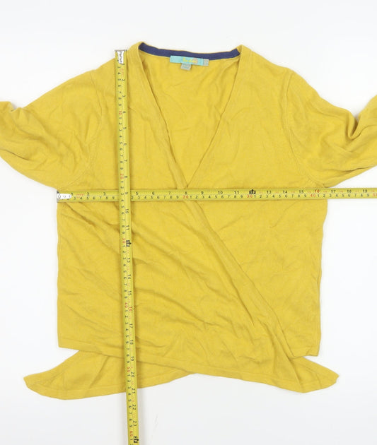 Boden Women's Yellow Wrap V-Neck Long Sleeve Cotton Blend Jumper Size 16