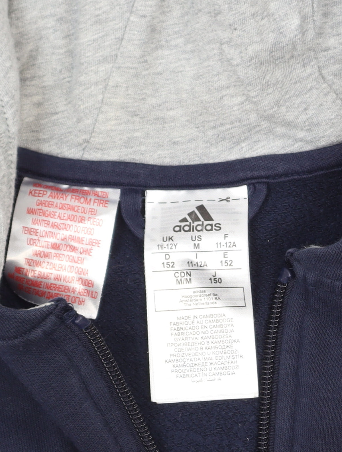 Additional view of Adidas boys’ navy and grey full zip hoodie 11-12 years classic fit