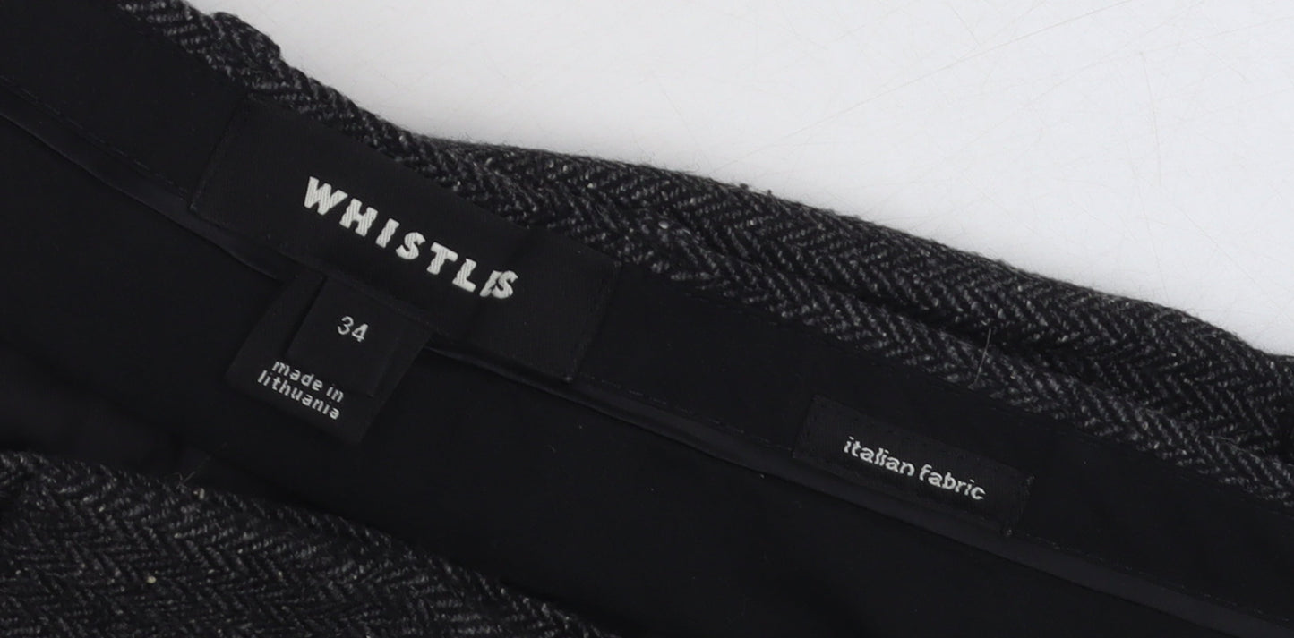 Whistles Men's Grey Herringbone Wool Blend Slim Chino Trousers 34