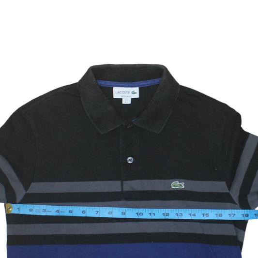 Lacoste Men’s Blue Black Striped Regular Fit Long Sleeve Polo Shirt Size S