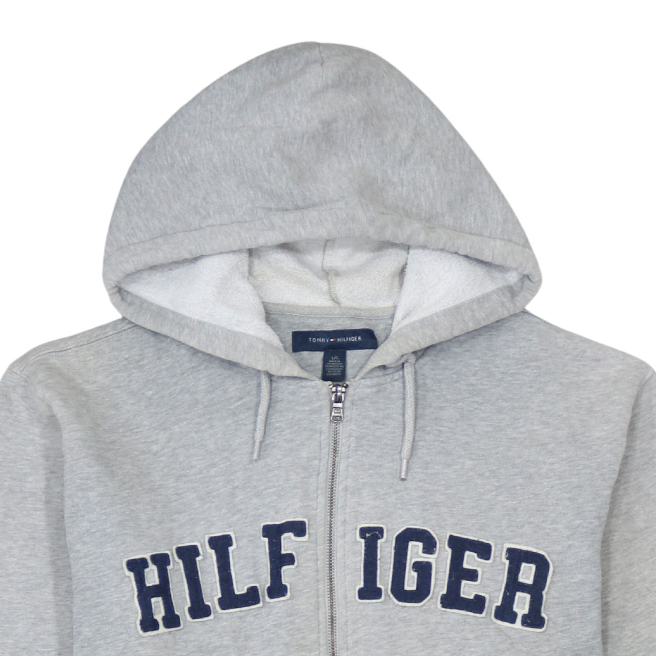 Tommy Hilfiger Men’s Grey Full Zip Hoodie L Classic Logo Fleece