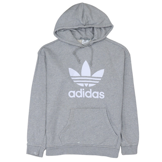 Adidas Mens Grey Pullover Hoodie L Logo Graphic Hooded Sweatshirt