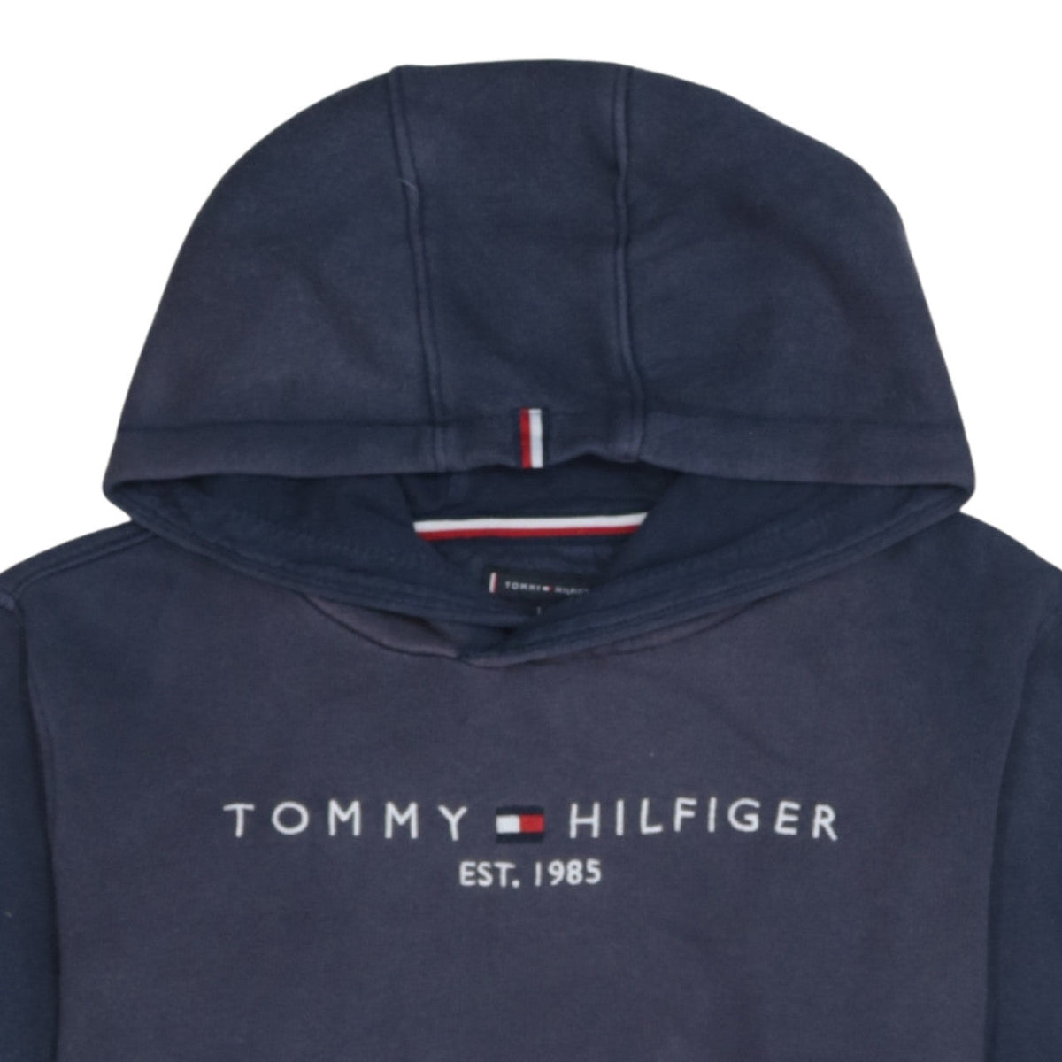 Additional view of Tommy Hilfiger boys’ navy blue hoodie, size 164, pullover fleece sweatshirt