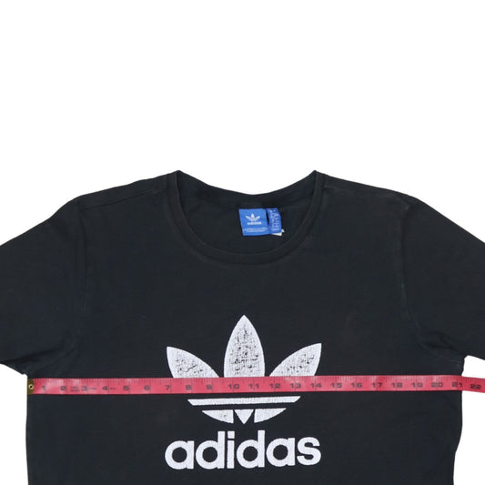 Adidas Womens Black Cotton Short Sleeve Trefoil Logo T-Shirt Size 16