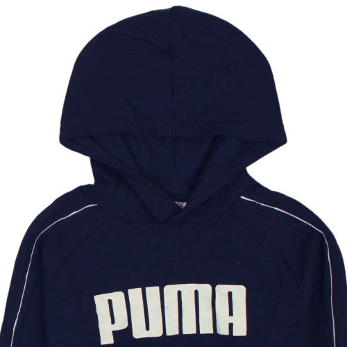 Brand and care label for Puma women’s navy blue pullover hoodie xxl logo casual sweatshirt