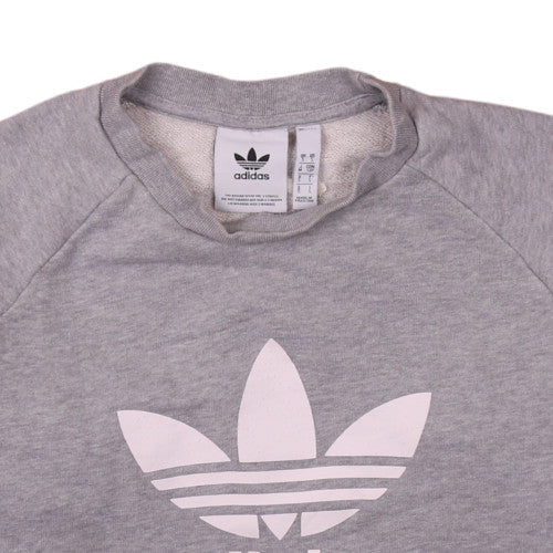 Brand and care label for Adidas Men’s Grey Trefoil Logo Pullover Sweatshirt S Regular Fit