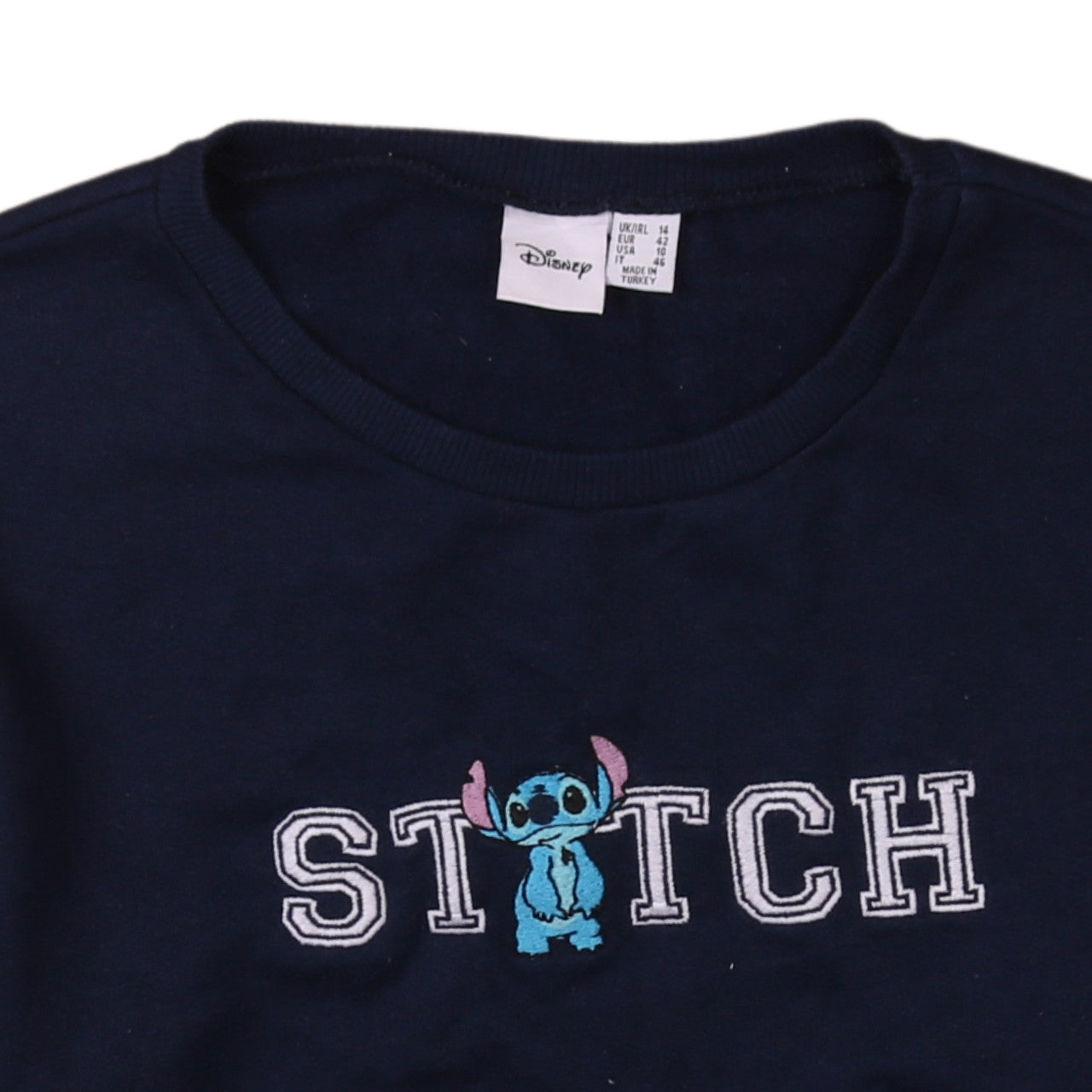 Disney Women Navy Blue Stitch Crew Neck Sweatshirt Size 14