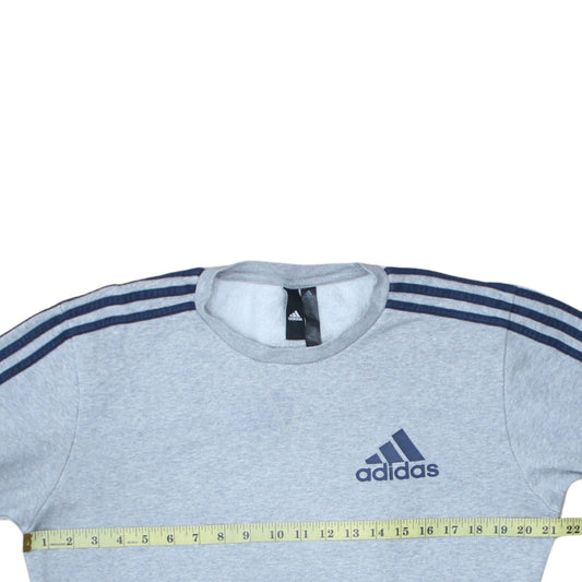adidas Men Grey Crew Neck Pullover Sweatshirt S Regular Fit Sports Fleece