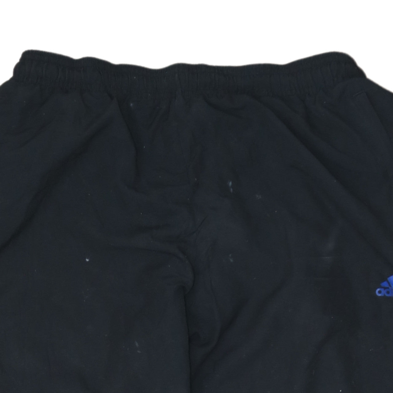 Brand and care label for Adidas Men's Black M Track Pants with Blue Side Stripes