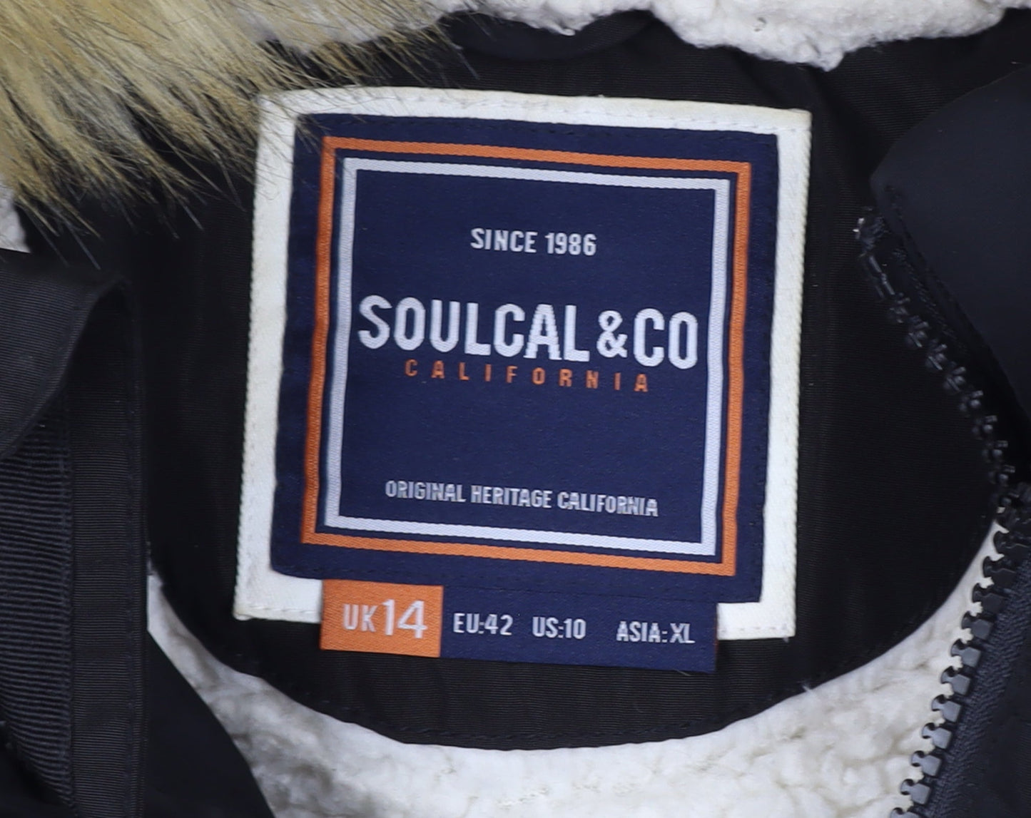 SoulCal & Co Womens Black Size 14 Puffer Hooded Winter Jacket