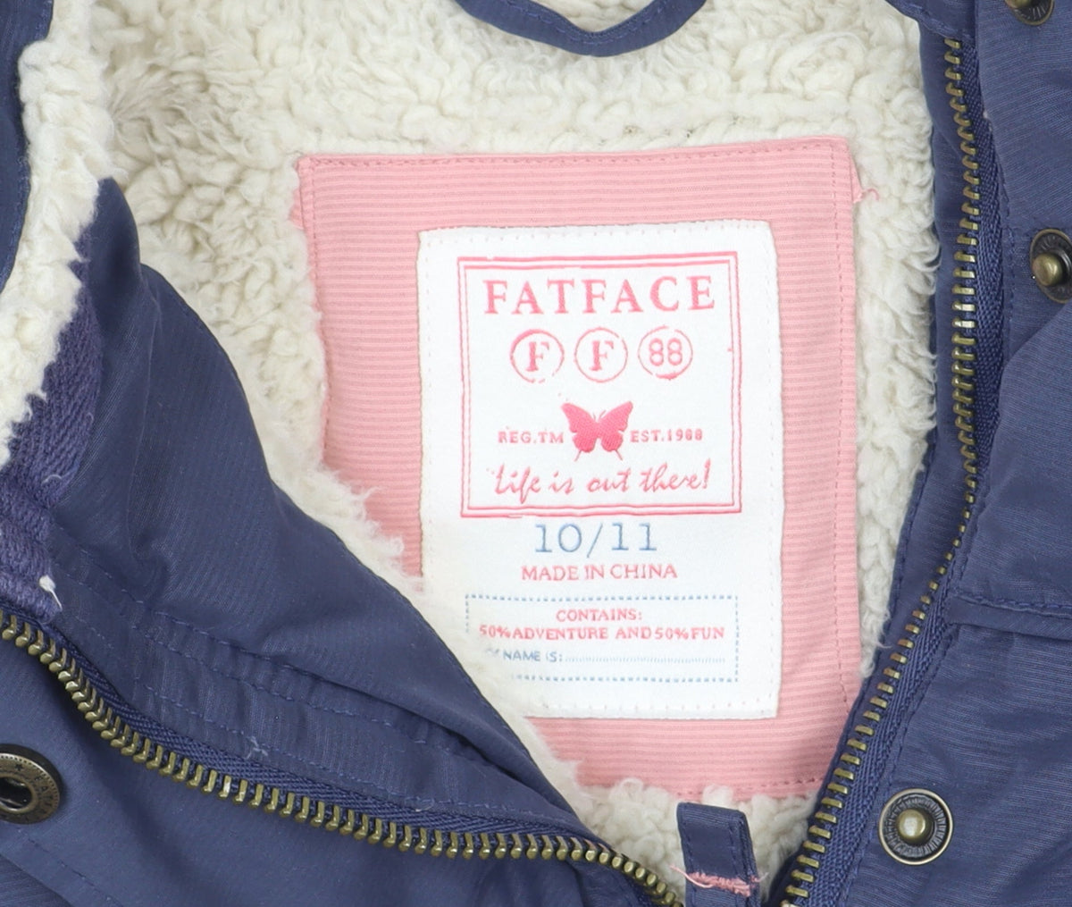 Additional view of FatFace girls’ blue hooded faux fur puffer waistcoat 10-11 years