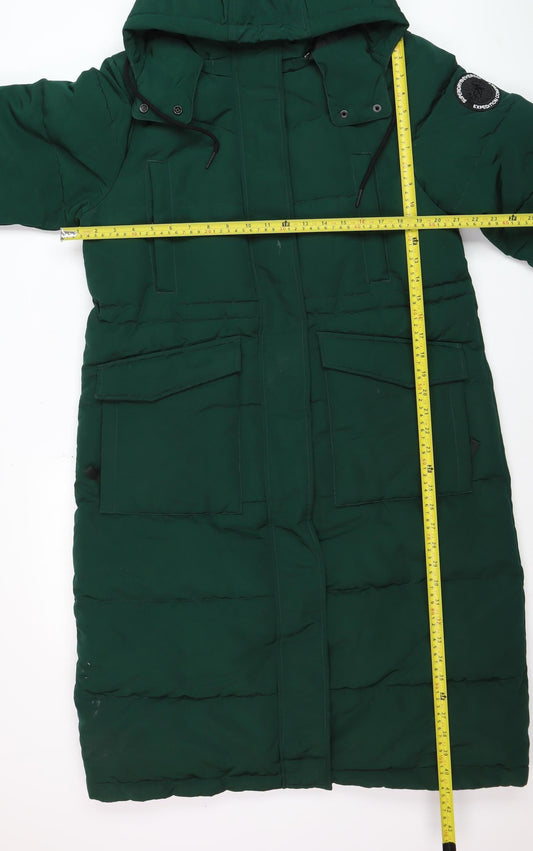 Superdry Women's Green Long Hooded Puffer Coat Size 14