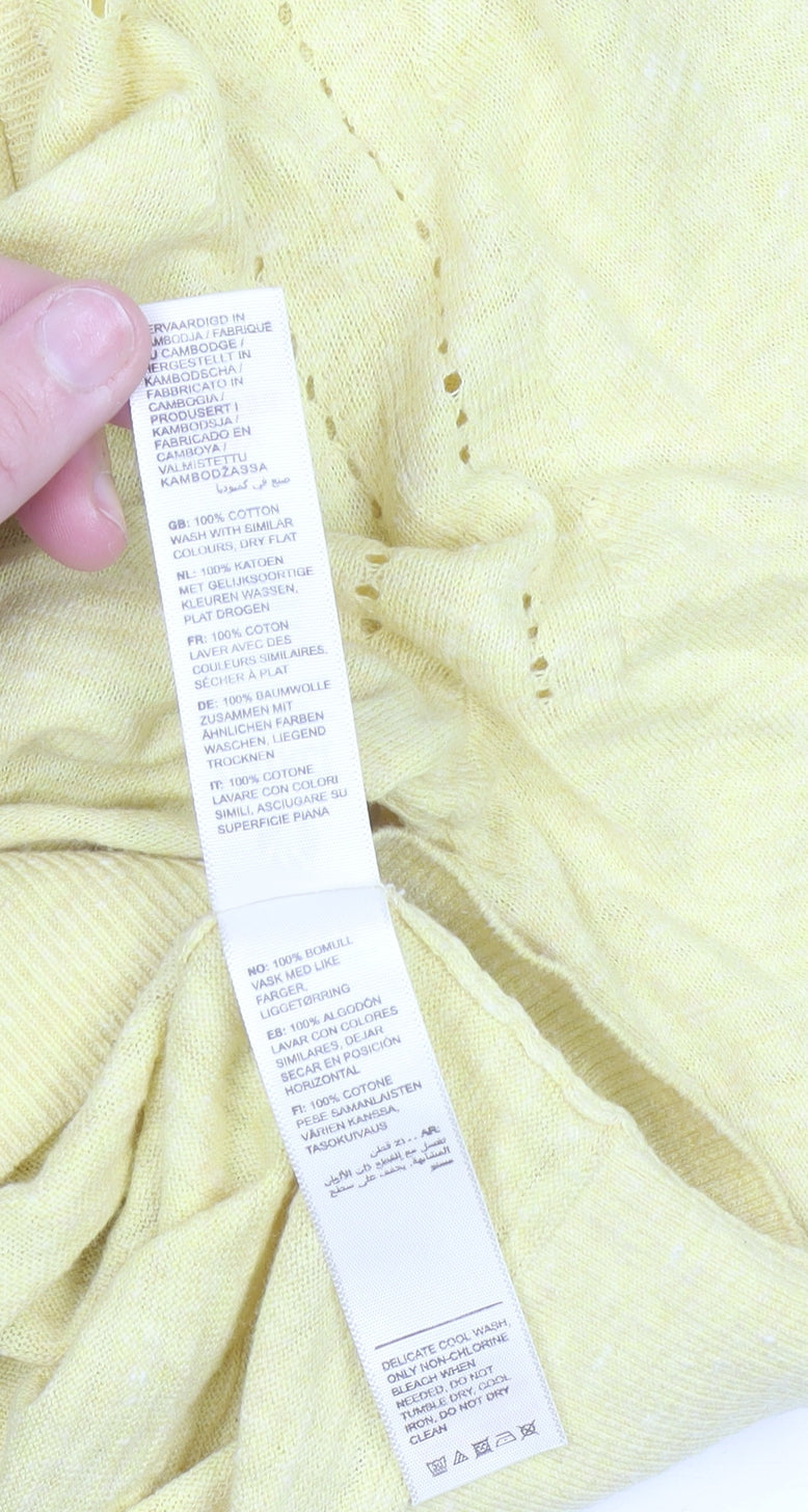 Fat Face Women Yellow Cotton V-Neck Cardigan Size 10
