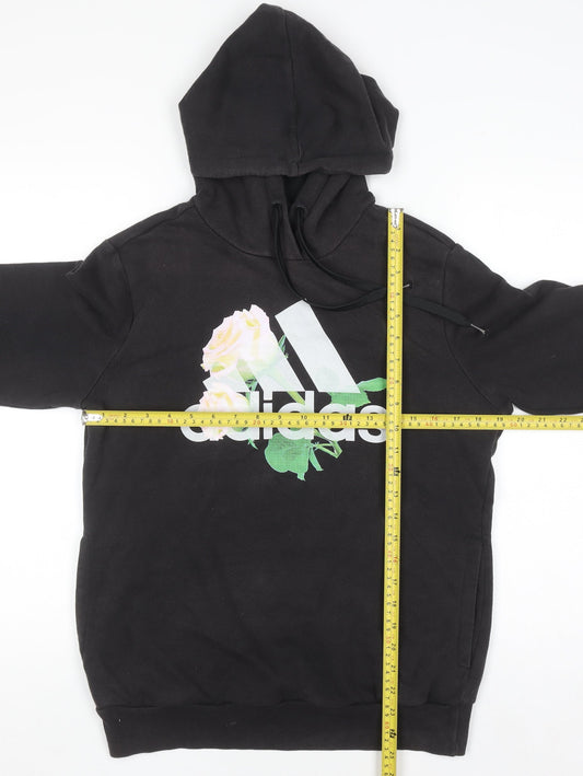 Adidas Womens Black Floral Logo Pullover Hoodie UK 12-14 M