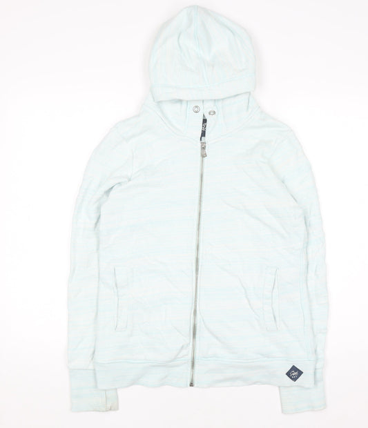 Superdry Women Light Blue Full Zip Hoodie Size L Cotton Blend