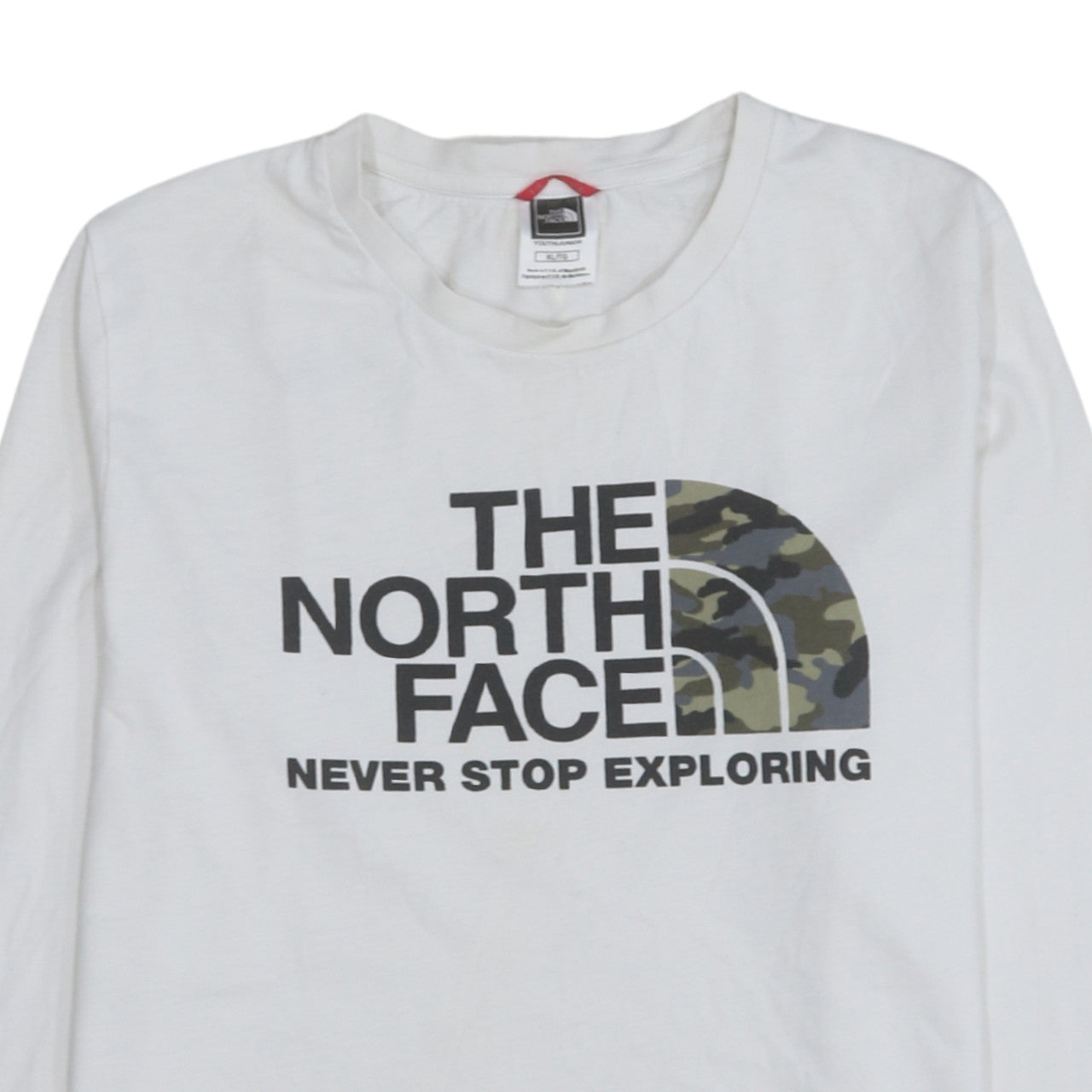 Additional view of The North Face boys’ white cotton long sleeve logo t-shirt xl