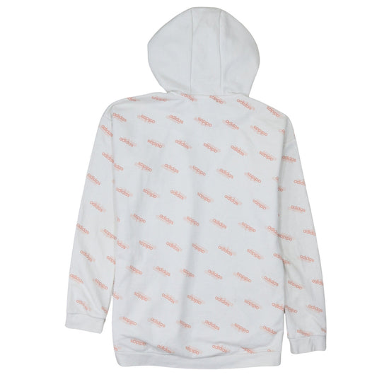 Adidas Womens White Pink Logo Pullover Hoodie XS