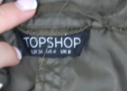 Topshop Women’s Green Hooded Parka Coat Size 8 Longline Water Resistant