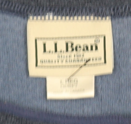 Brand and care label for L.L. Bean Men's Blue Cotton Pullover Crew Neck Sweatshirt, size L