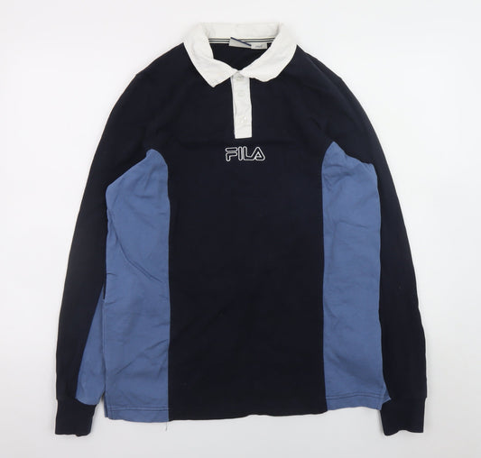 FILA Men’s Blue Limited Edition Long Sleeve Collared Rugby Shirt Size S