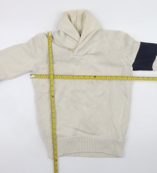 Tommy Hilfiger Men's Ivory Knit Pullover Jumper S Collared Logo Classic
