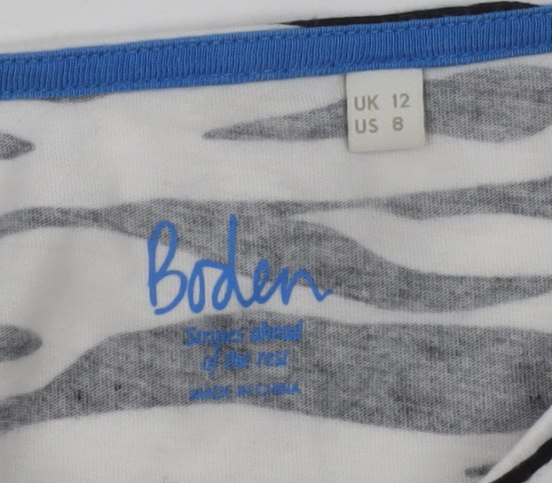 Boden Women’s Black White Striped Long Sleeve Cotton Top UK 12