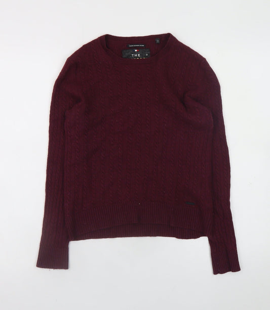 Superdry Women Burgundy Cable-Knit Crew Neck Jumper Medium