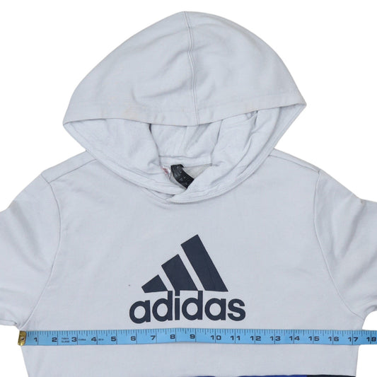 Adidas Boys Blue Colourblock Pullover Hoodie 14 Years Cotton Blend