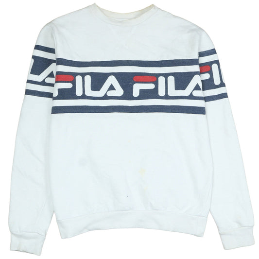 Fila Mens White Crew Neck Logo Pullover Sweatshirt Size S