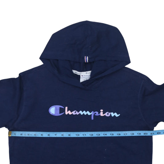 Champion Womens Navy Blue Pullover Hoodie Size L Cotton Logo Athleticwear