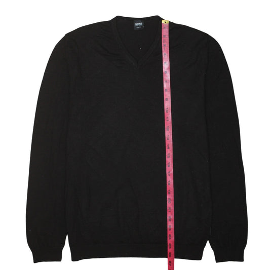 Hugo Boss Men's Black Slim Fit Wool V-Neck Jumper Size L