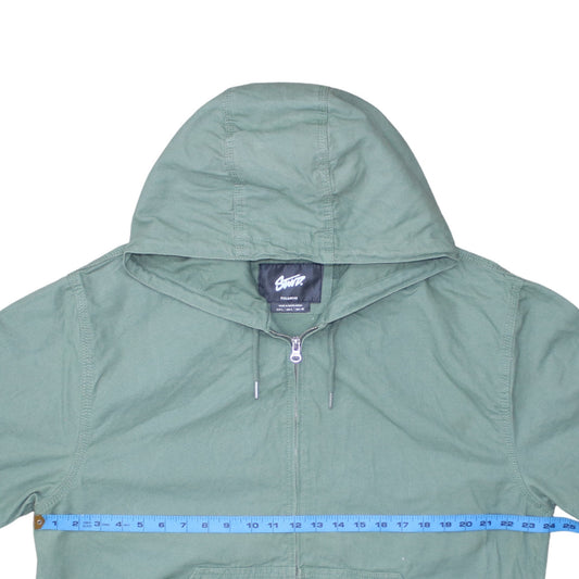 Pull & Bear Men's Green Hooded Windbreaker Jacket Size L